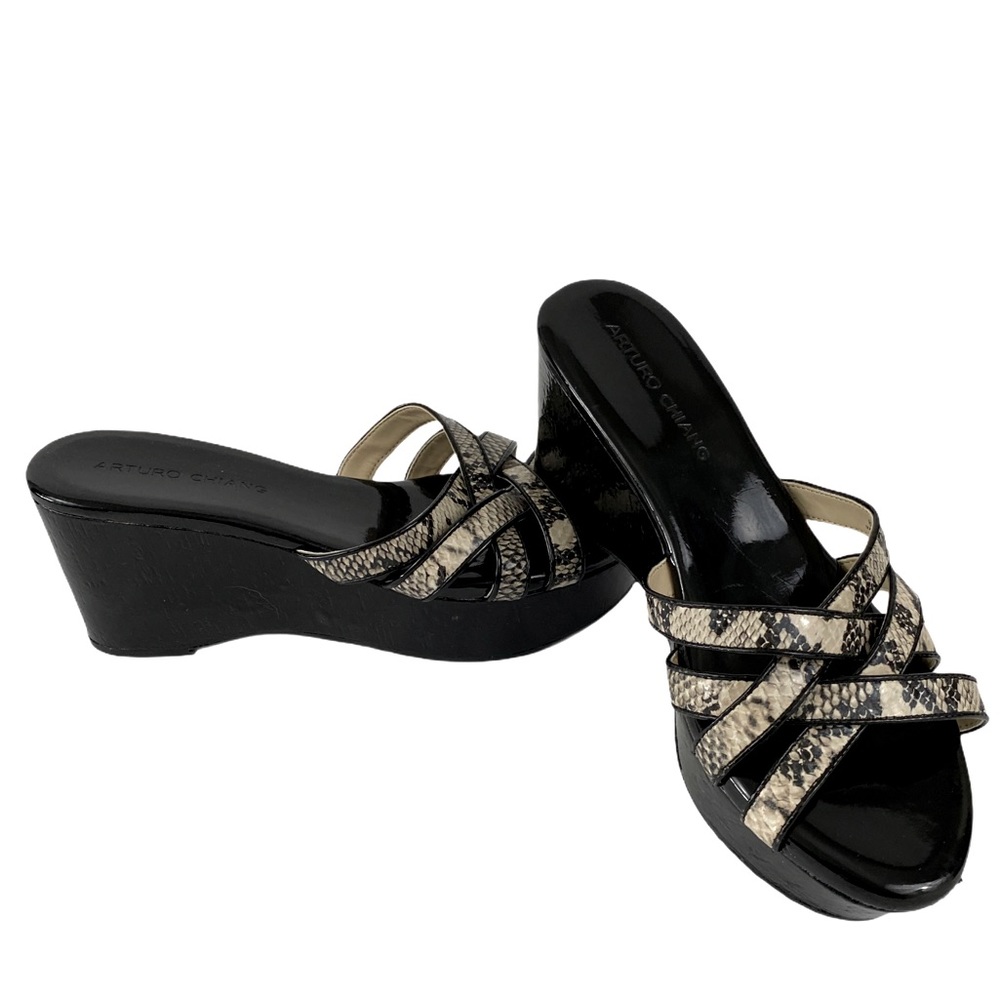 Arturo Chiang Snake Print Platform Slides - image 1